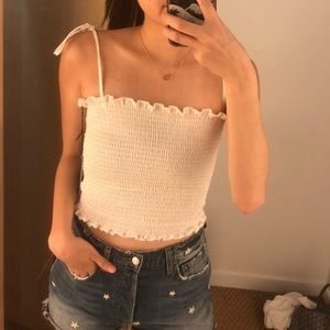 Reformation White Smocked Tank with Straps, Size S